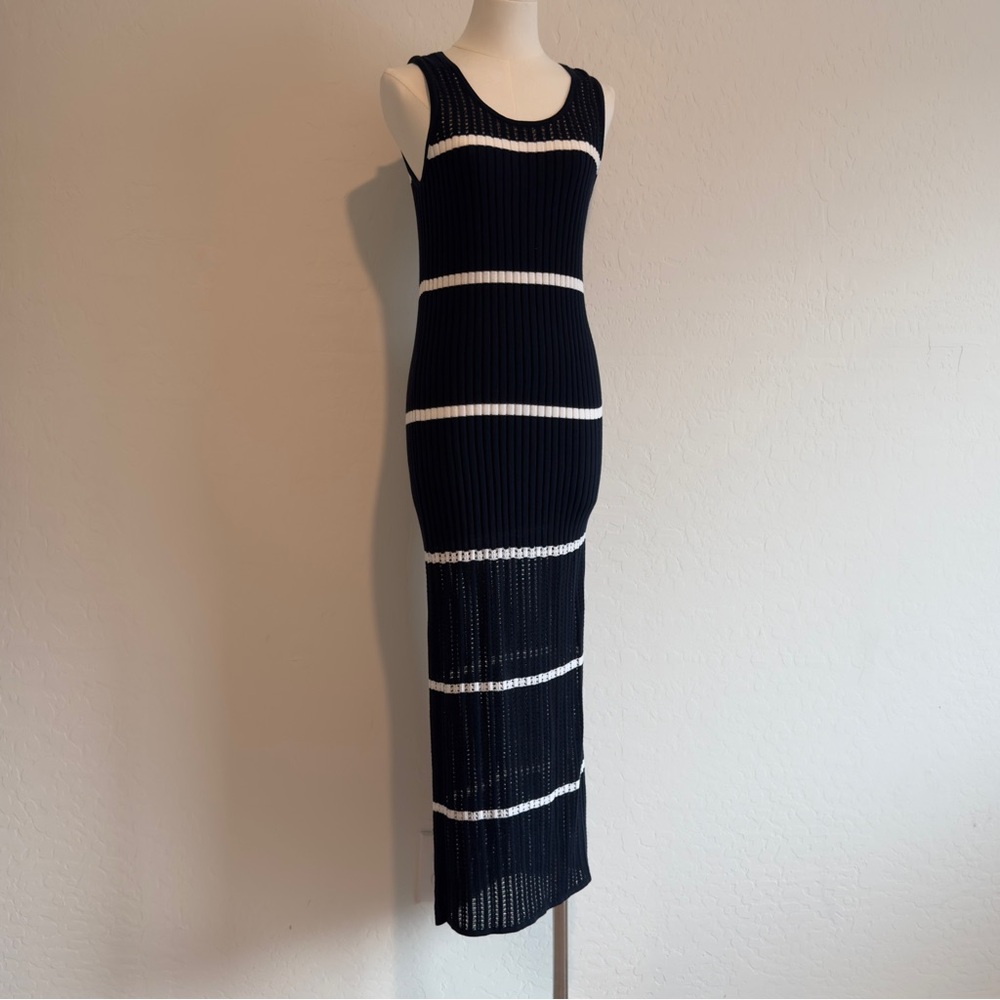Armani Exchange Navy & White Ribbed Maxi Dress
